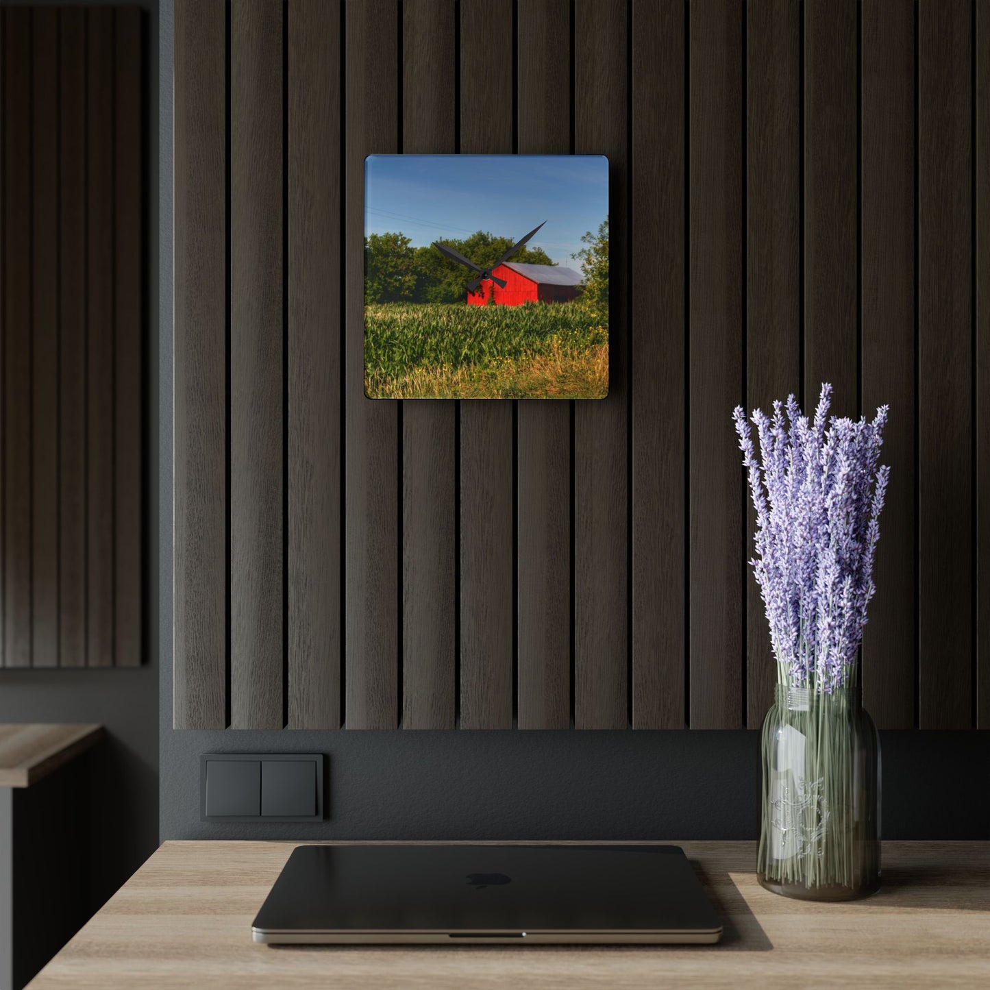 U R There Photography Willard Road Red II Rustic Farmhouse Acrylic Analog Wall Clock