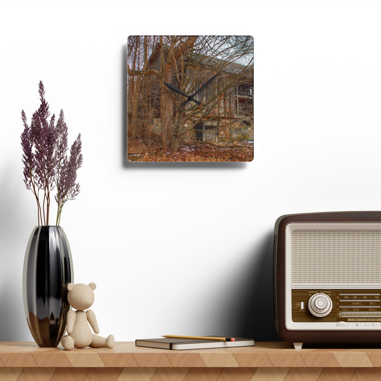 U R There Photography Norway Lake Hidden Grey II Rustic Farmhouse Acrylic Analog Wall Clock