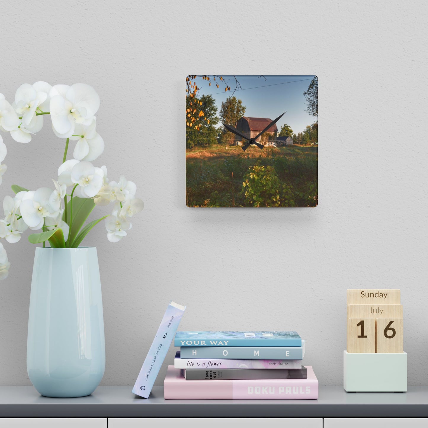 U R There Photography Swaffer Road Little Grey Rustic Farmhouse Acrylic Analog Wall Clock