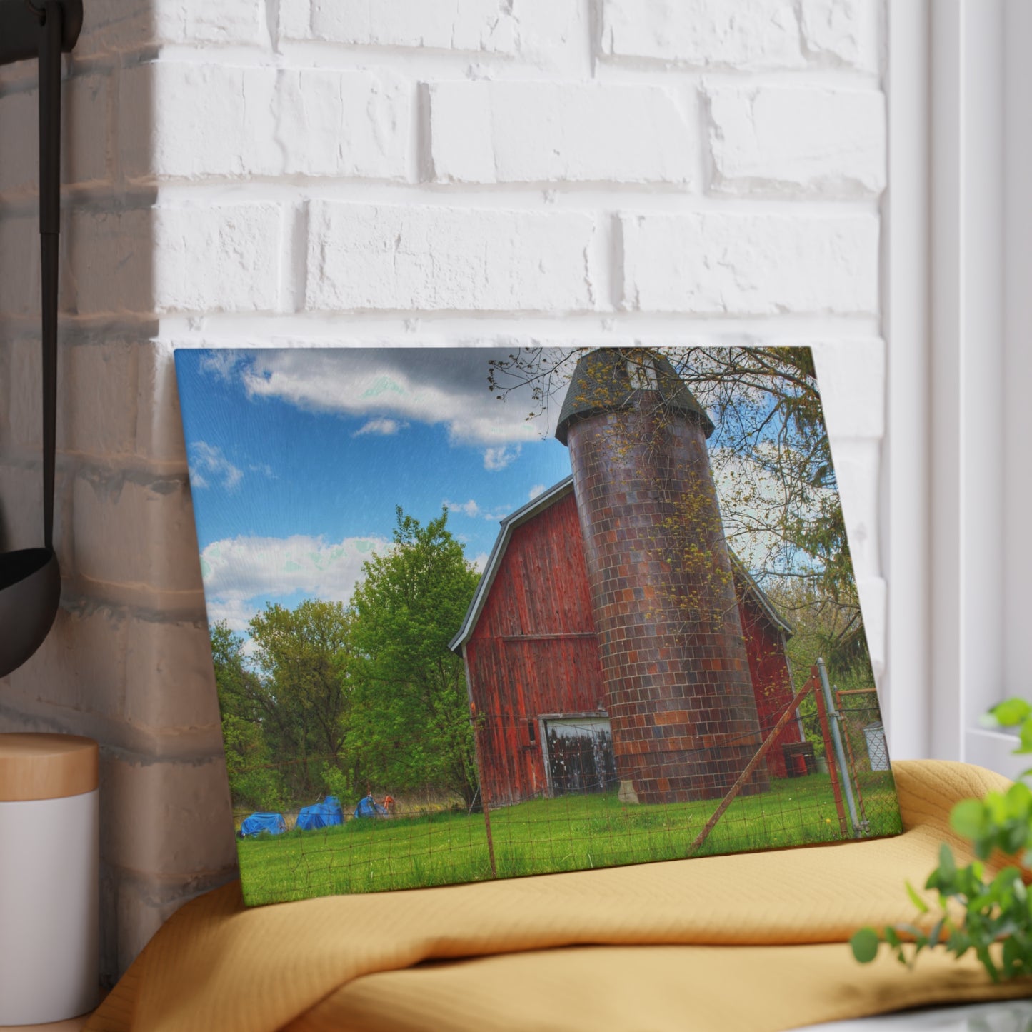 U R There Photography Mead Road Red Rustic Farmhouse Tempered-Glass Cutting Board