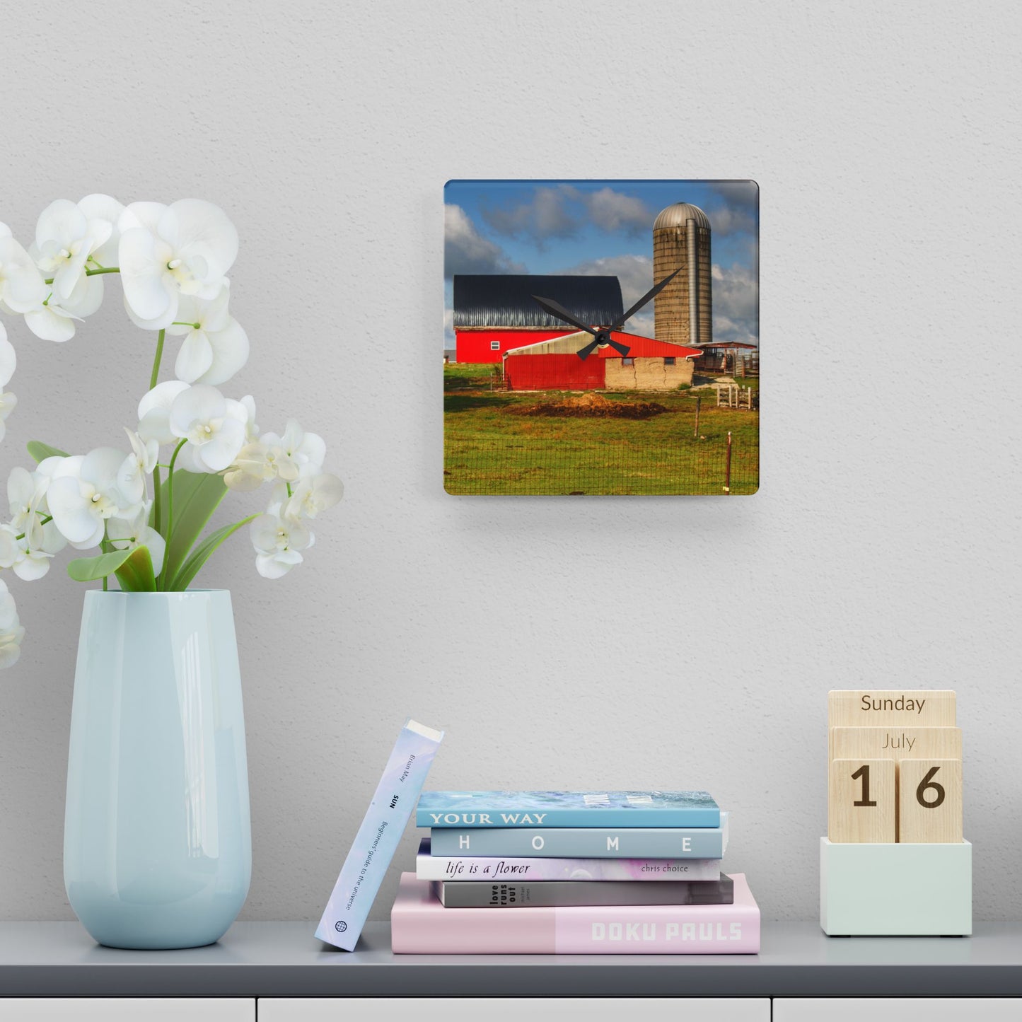 U R There Photography Kingston Checkerboard Farm Rustic Farmhouse Acrylic Analog Wall Clock