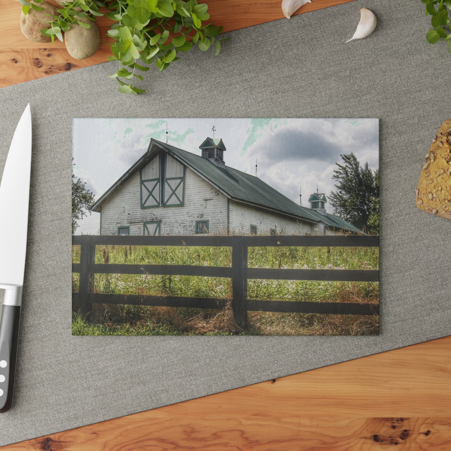 U R There Photography Sutton Road White Rustic Farmhouse Tempered-Glass Cutting Board