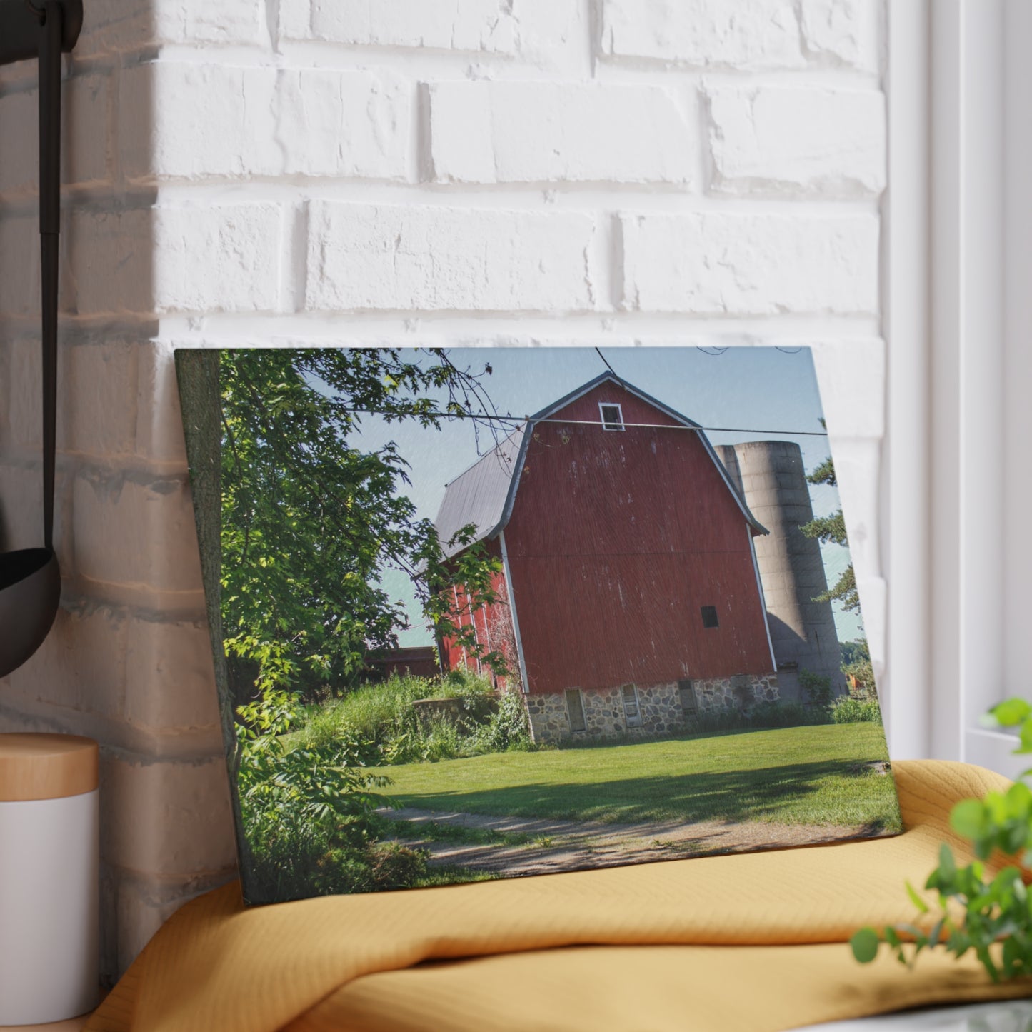 U R There Photography Mayville Road Red Rustic Farmhouse Tempered-Glass Cutting Board