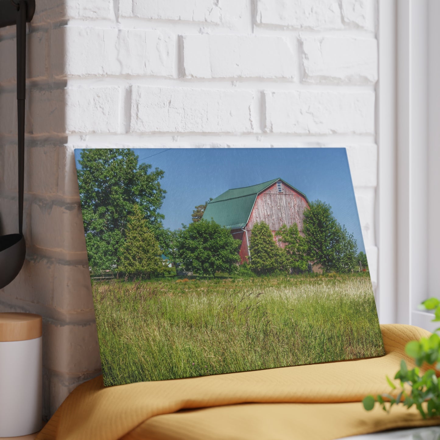 U R There Photography Elmwood Road Red IV Rustic Farmhouse Tempered-Glass Cutting Board