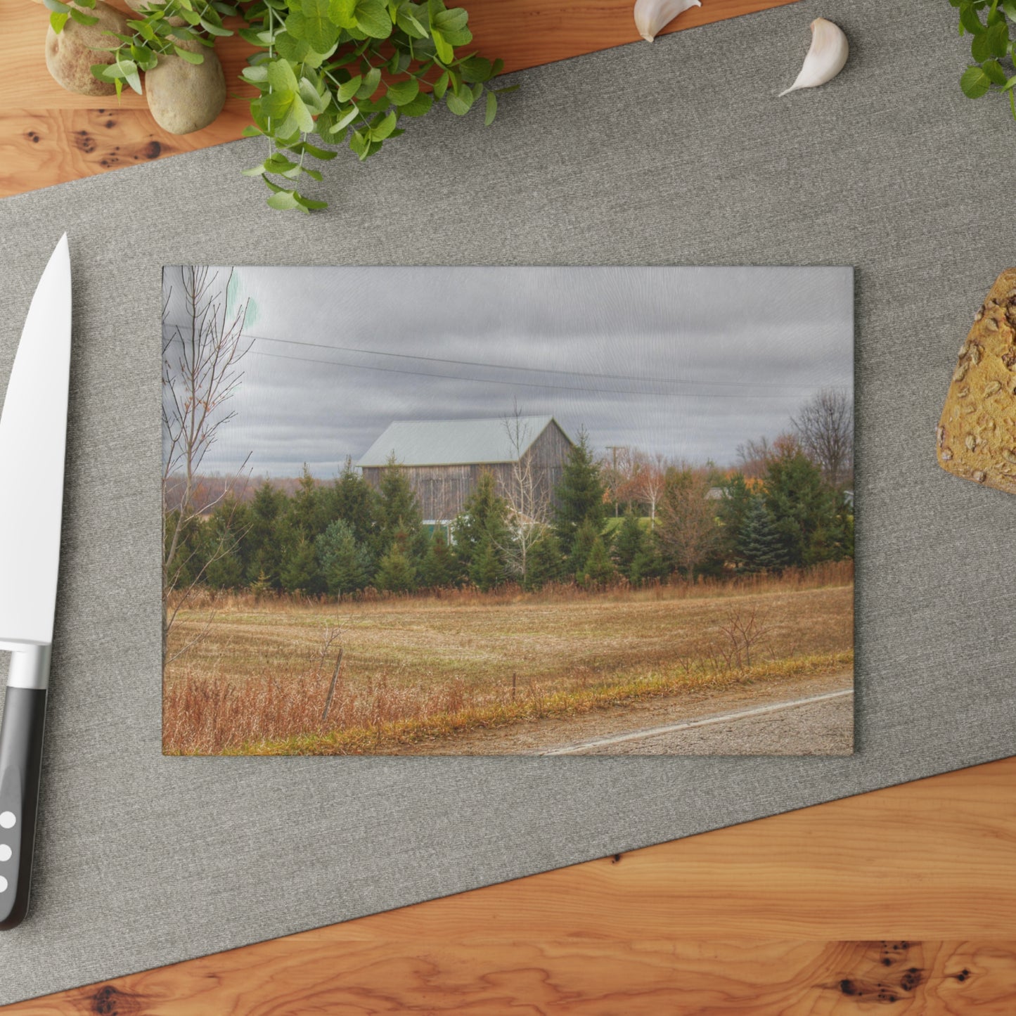 U R There Photography Burnside Grey Rustic Farmhouse Tempered-Glass Cutting Board