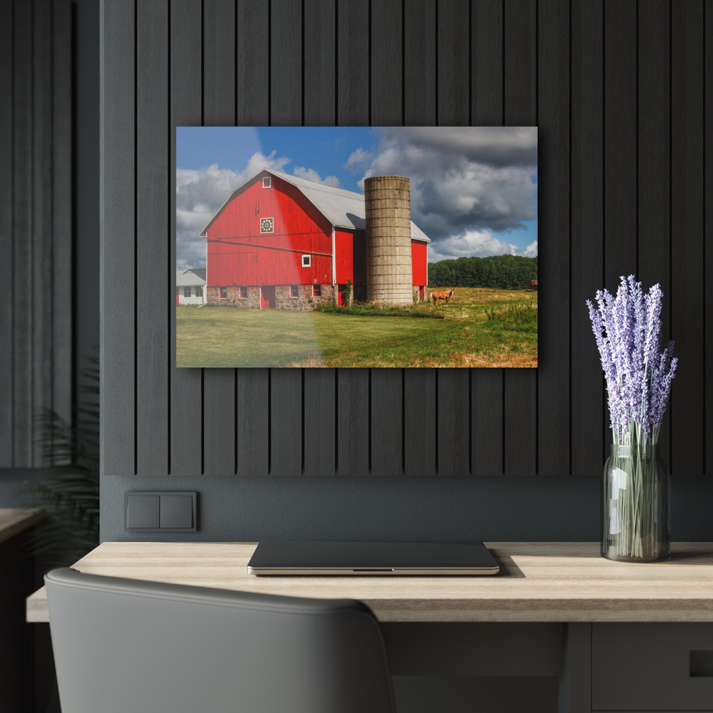U R There Photography West Brown Road Red and Silo Rustic Farmhouse Acrylic Wall Print