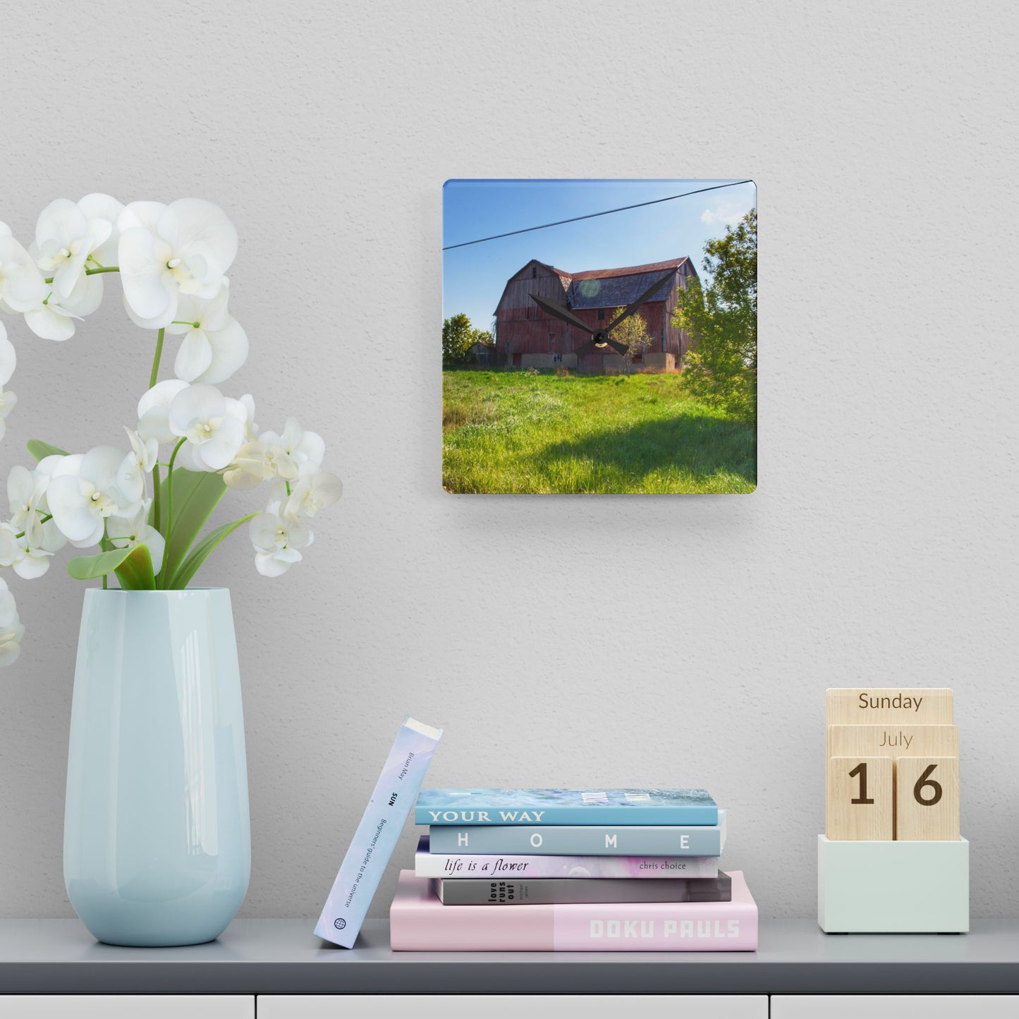 U R There Photography Leslie Road Red I Rustic Farmhouse Acrylic Analog Wall Clock