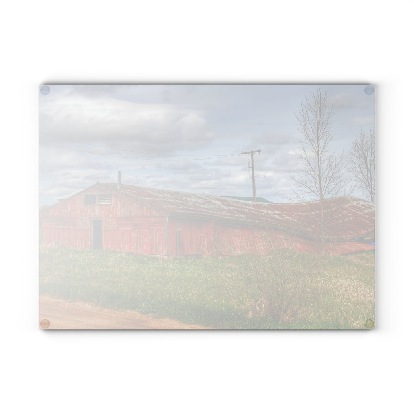U R There Photography Centerline Sinking Shack Rustic Farmhouse Tempered-Glass Cutting Board