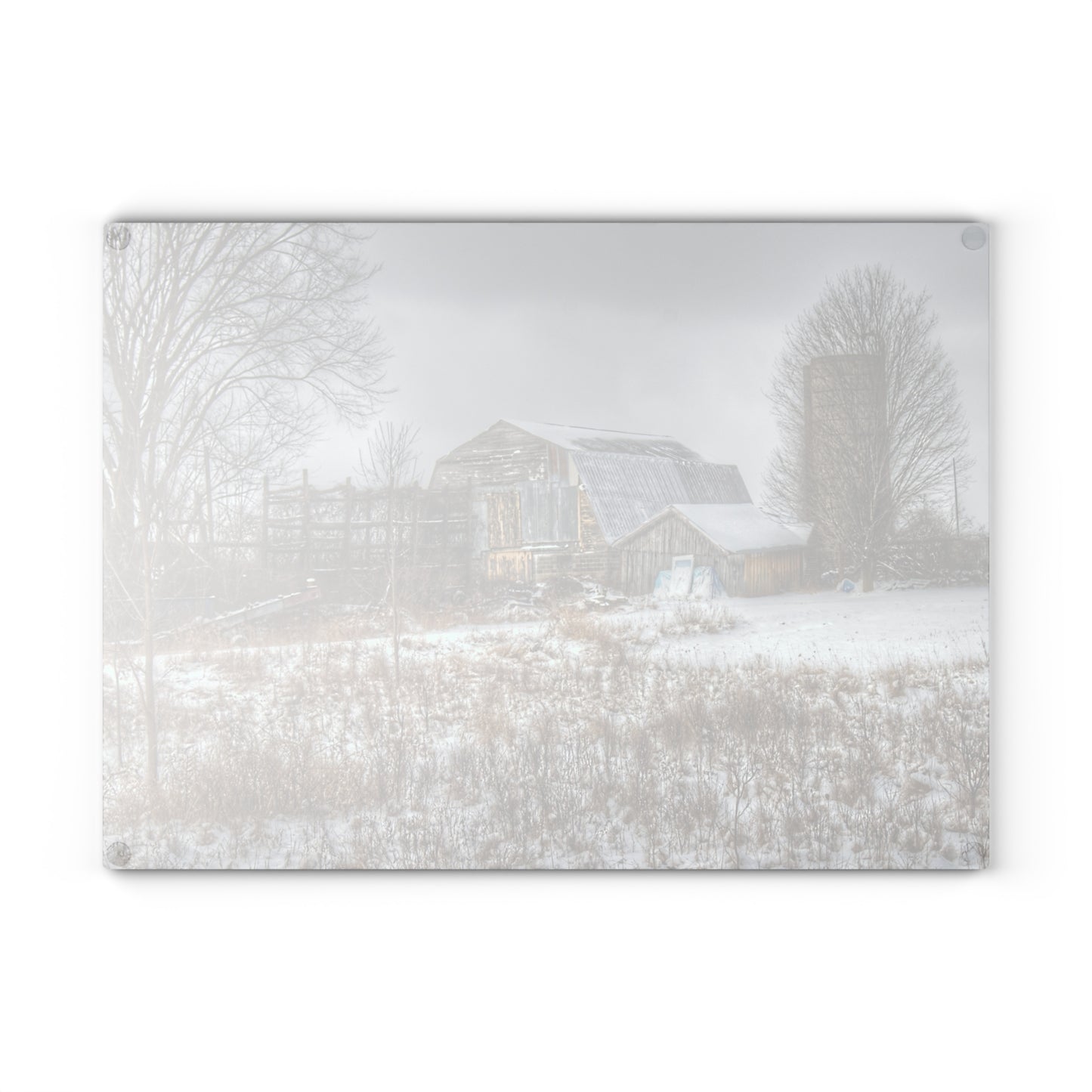 U R There Photography Vermilya Grey and Silo Rustic Farmhouse Tempered-Glass Cutting Board