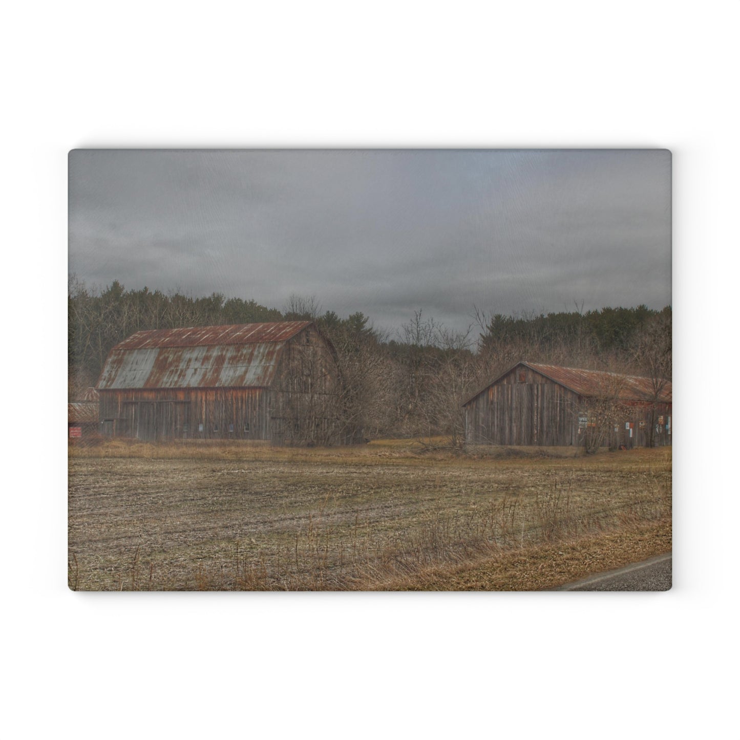 U R There Photography Barns of Arbela III Rustic Farmhouse Tempered-Glass Cutting Board