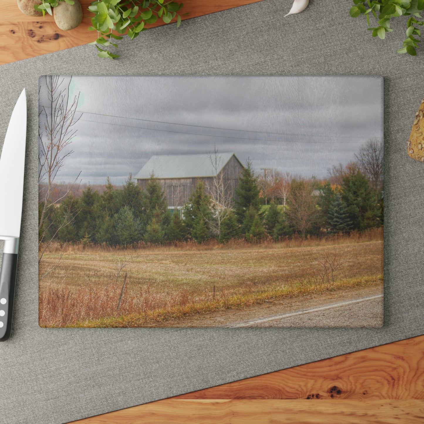 U R There Photography Burnside Grey Rustic Farmhouse Tempered-Glass Cutting Board