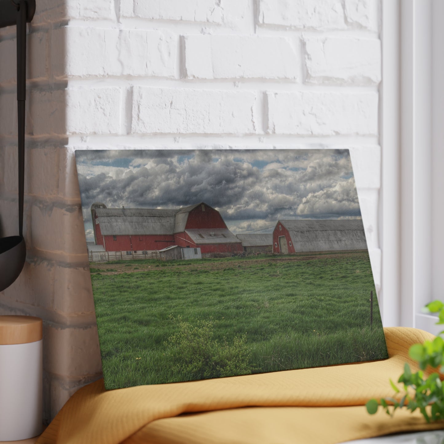 U R There Photography Northern Sandusky Reds Rustic Farmhouse Tempered-Glass Cutting Board