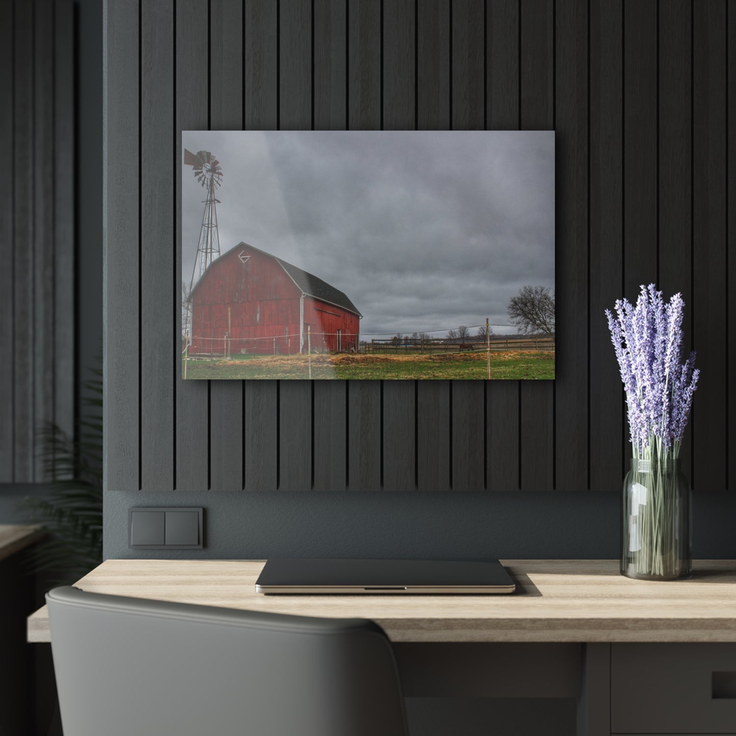 U R There Photography West Lake Road Red Barn and Windmill Rustic Farmhouse Acrylic Wall Print