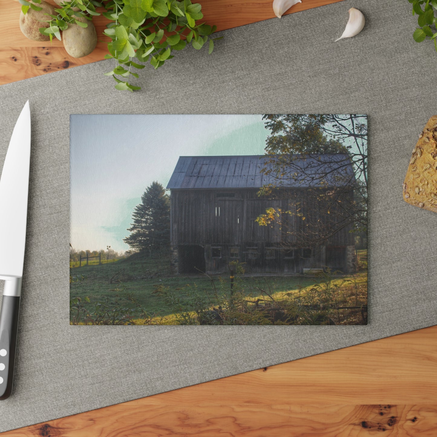 U R There Photography Summers Road Old Grey Rustic Farmhouse Tempered-Glass Cutting Board