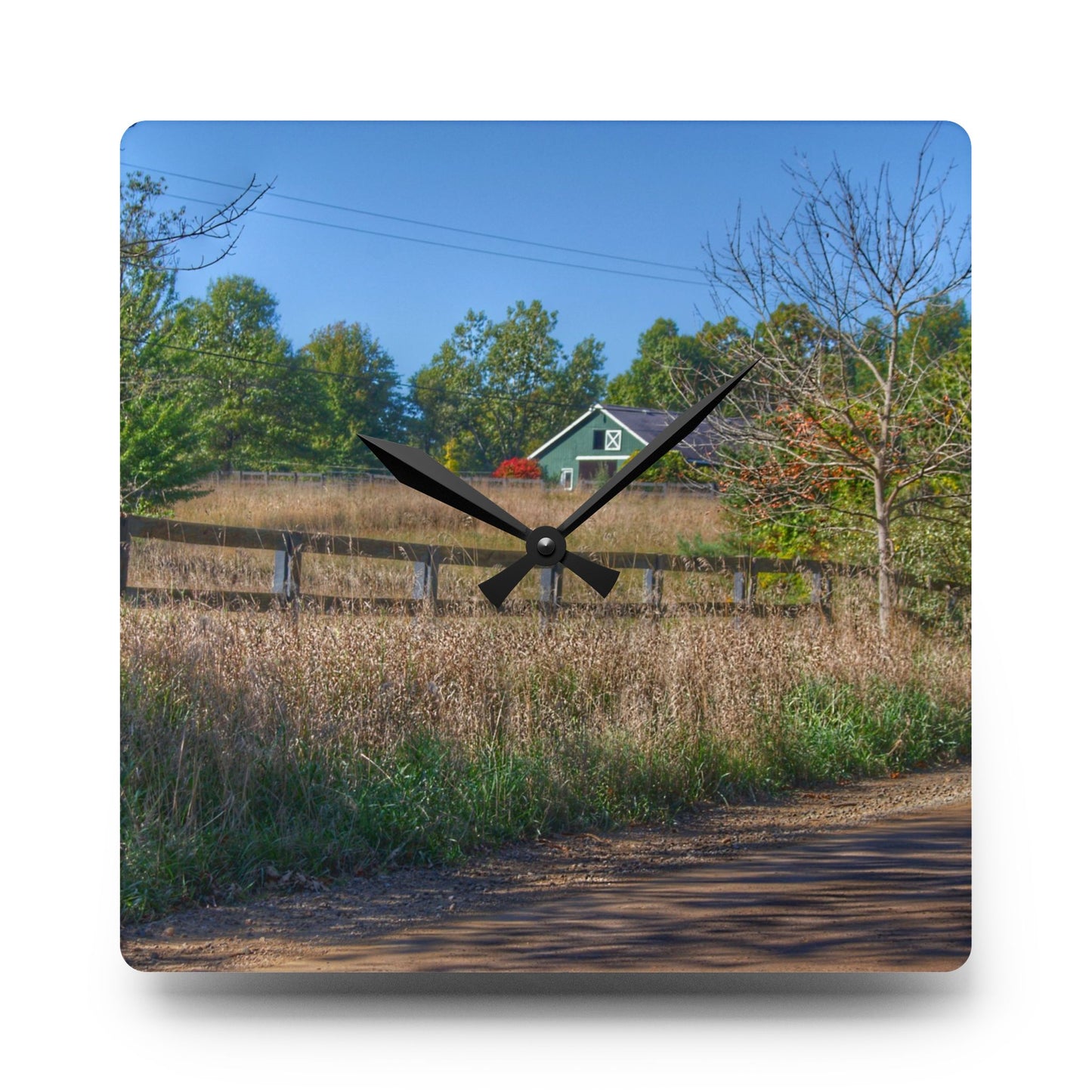 U R There Photography Oakwood Road Hidden Green Rustic Farmhouse Acrylic Analog Wall Clock