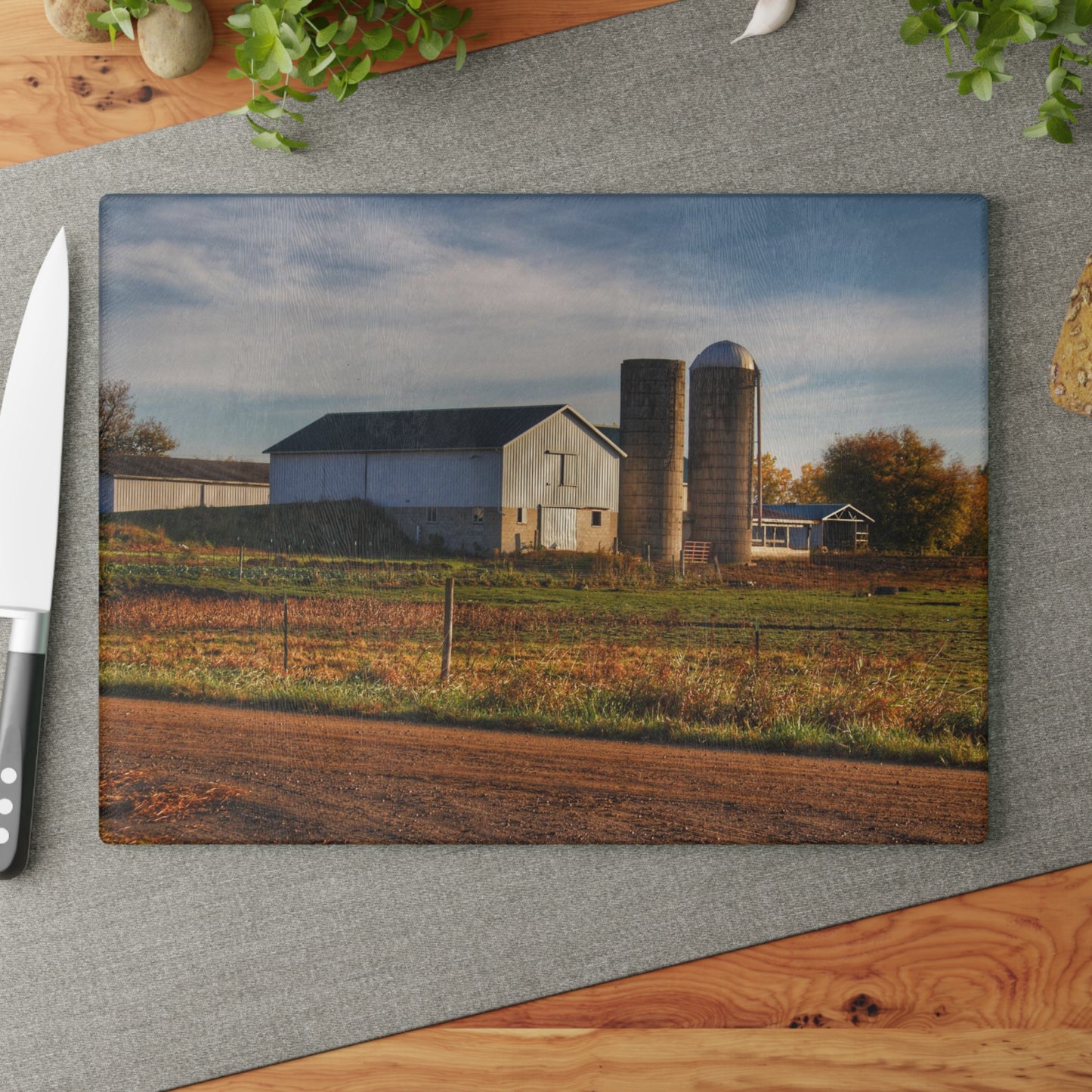 U R There Photography Cade Road White Rustic Farmhouse Tempered-Glass Cutting Board