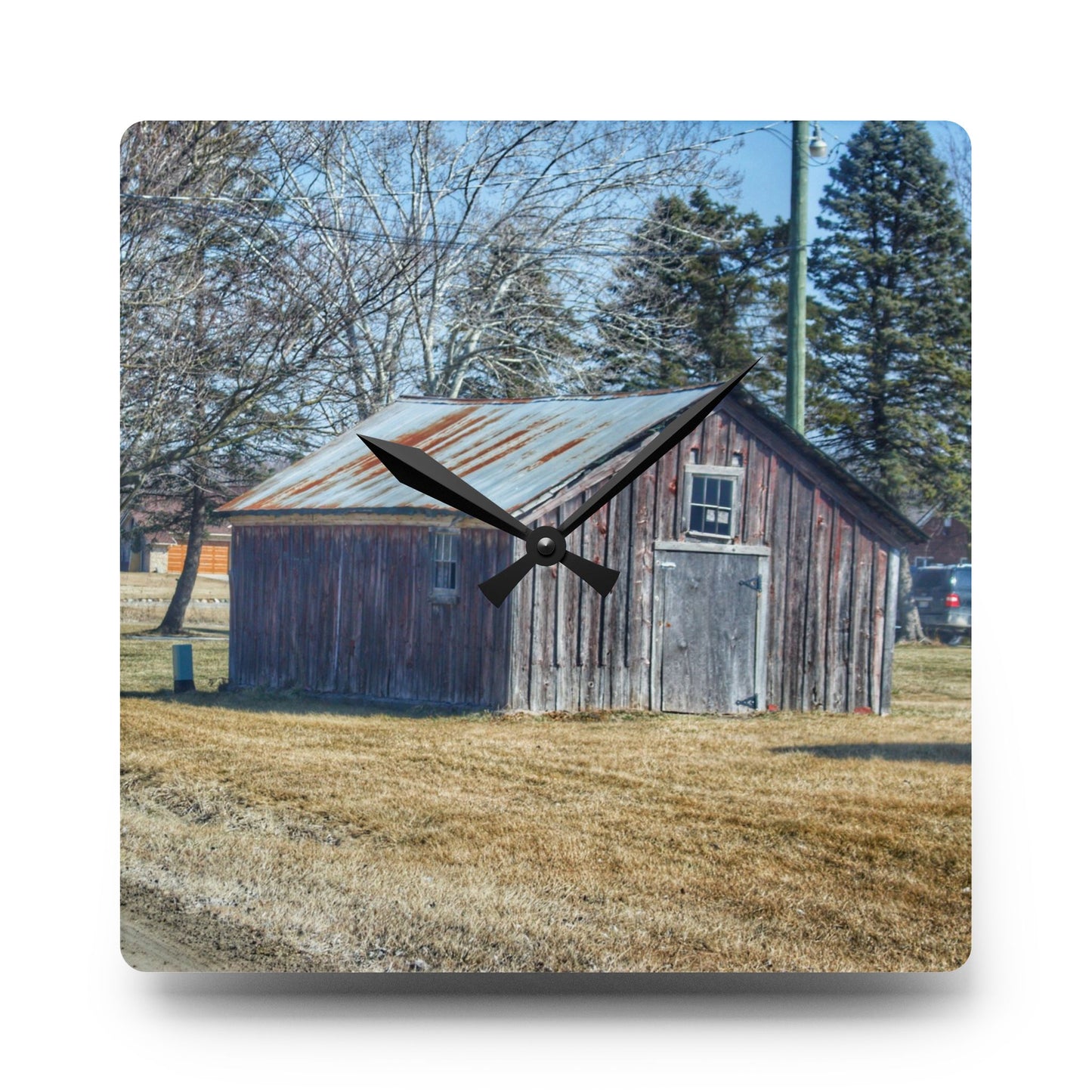 U R There Photography Ray Center Roadside Shack Rustic Farmhouse Acrylic Analog Wall Clock