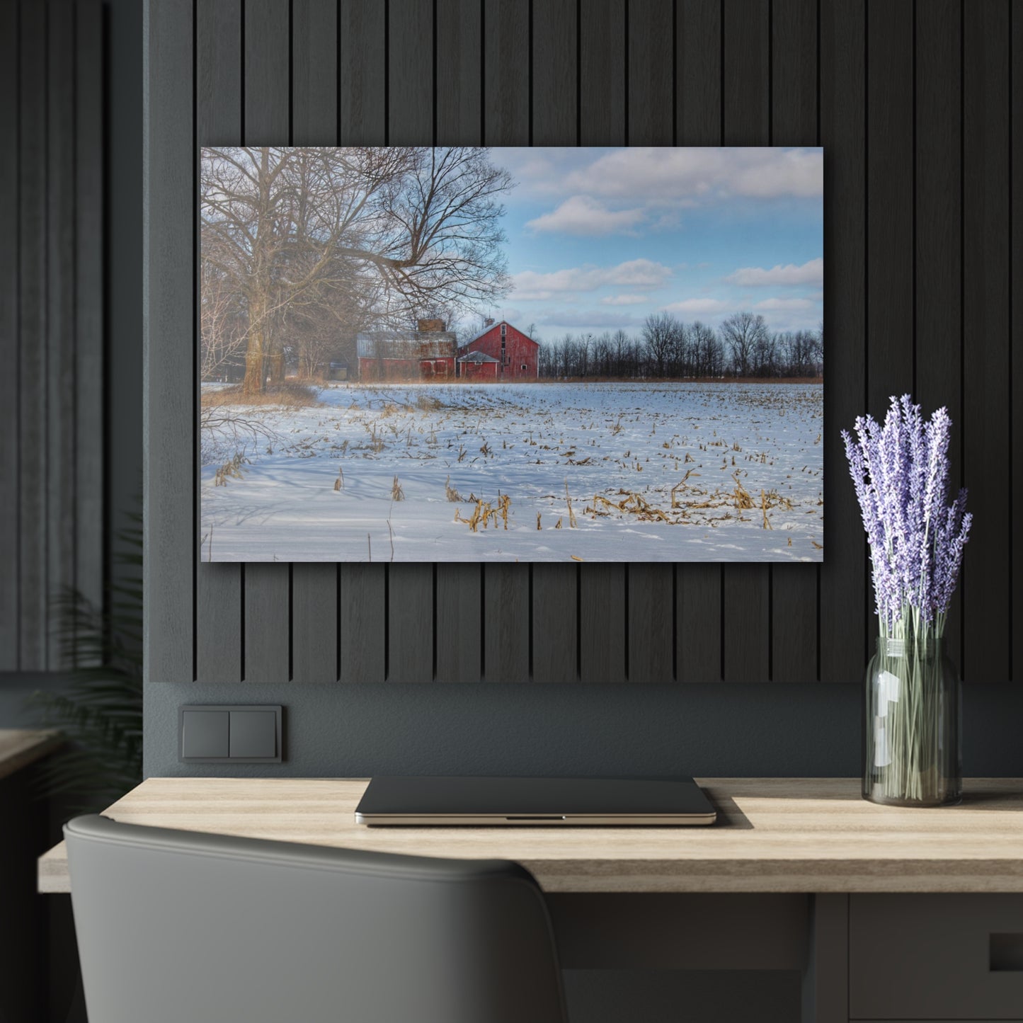 Rustic Farmhouse Wall Print Featuring Across Barnes Roads Frozen Corn Field