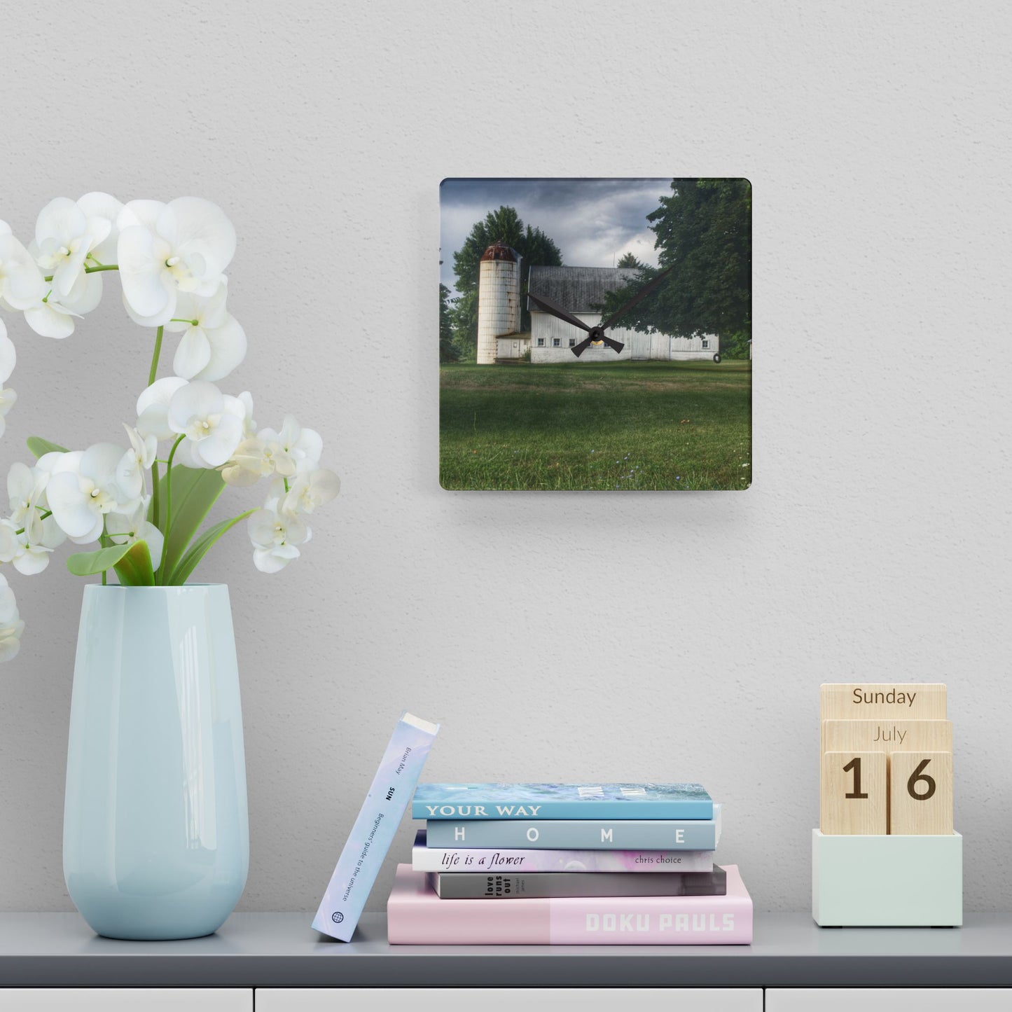 U R There Photography Marathon Road White Rustic Farmhouse Acrylic Analog Wall Clock