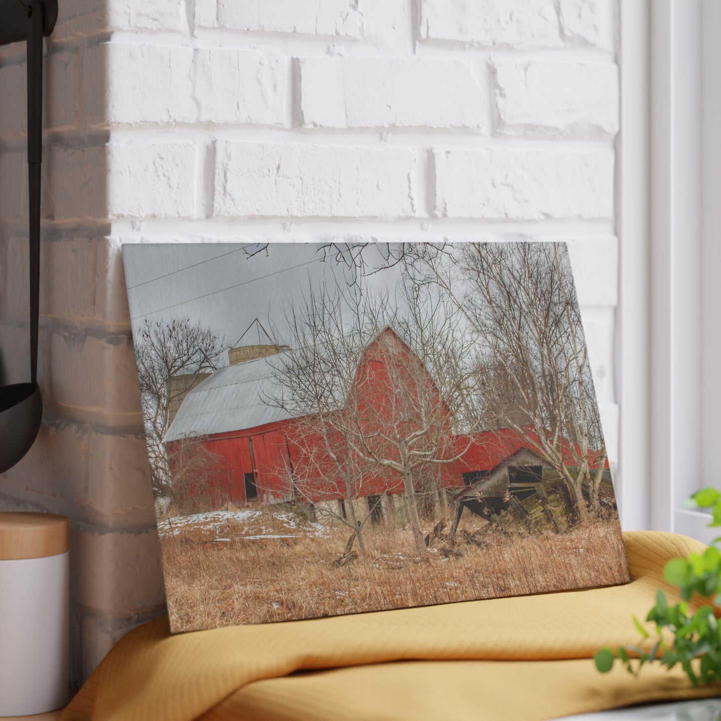 U R There Photography North Five Lakes Road Red Rustic Farmhouse Tempered-Glass Cutting Board 8"x 11"