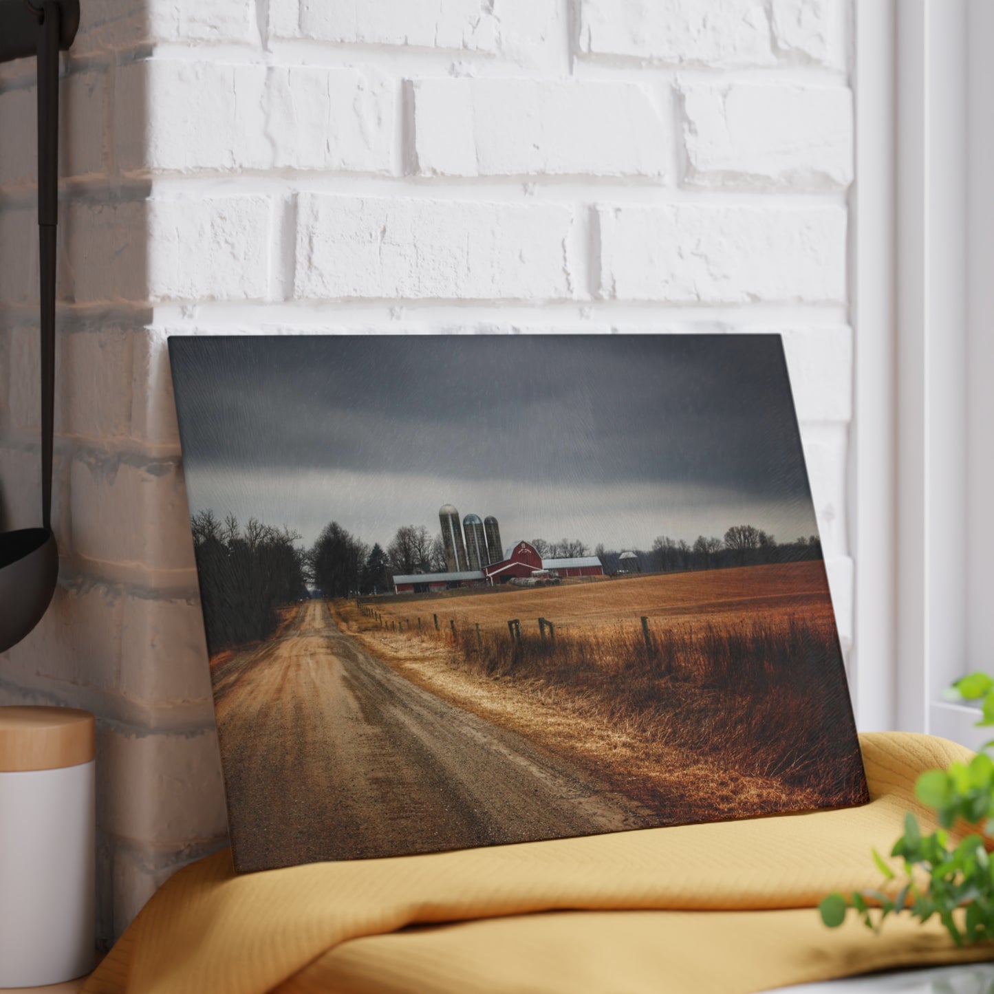 U R There Photography Across the Field on Daley Road Rustic Farmhouse Tempered-Glass Cutting Board