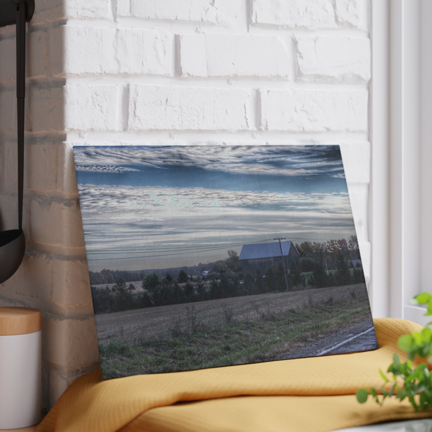 U R There Photography Burnside Road Grey Blues Rustic Farmhouse Tempered-Glass Cutting Board 8"x 11"