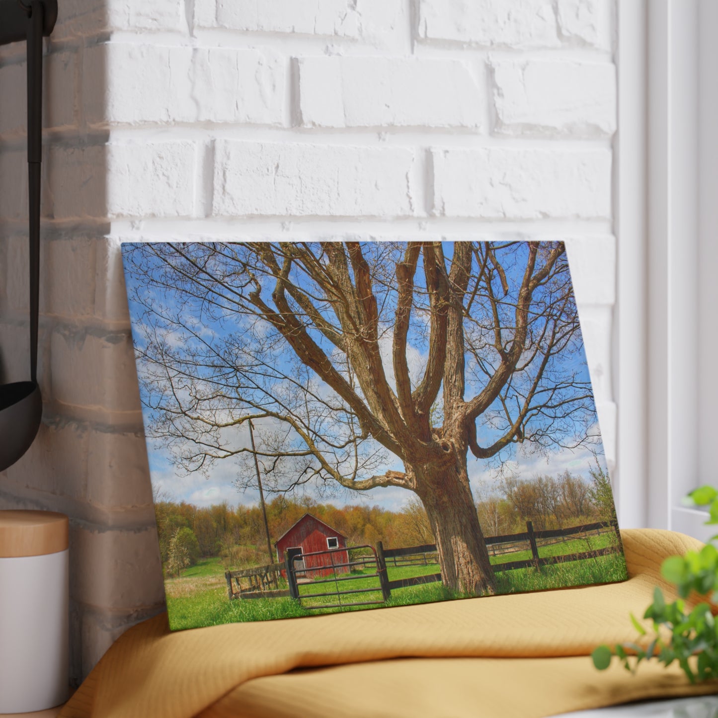 U R There Photography Delano Oak and Little Red Rustic Farmhouse Tempered-Glass Cutting Board