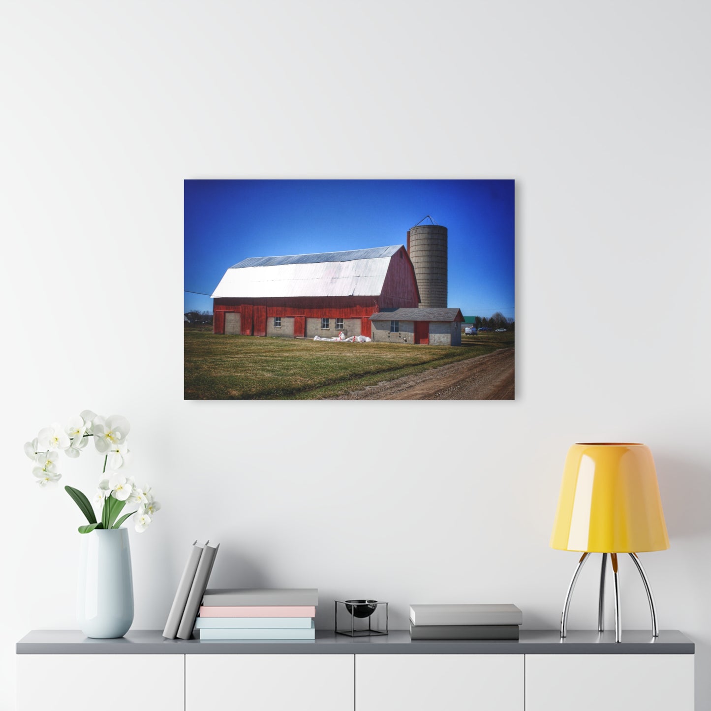 U R There Photography Burt Road Red and Silo Rustic Farmhouse Acrylic Wall Print
