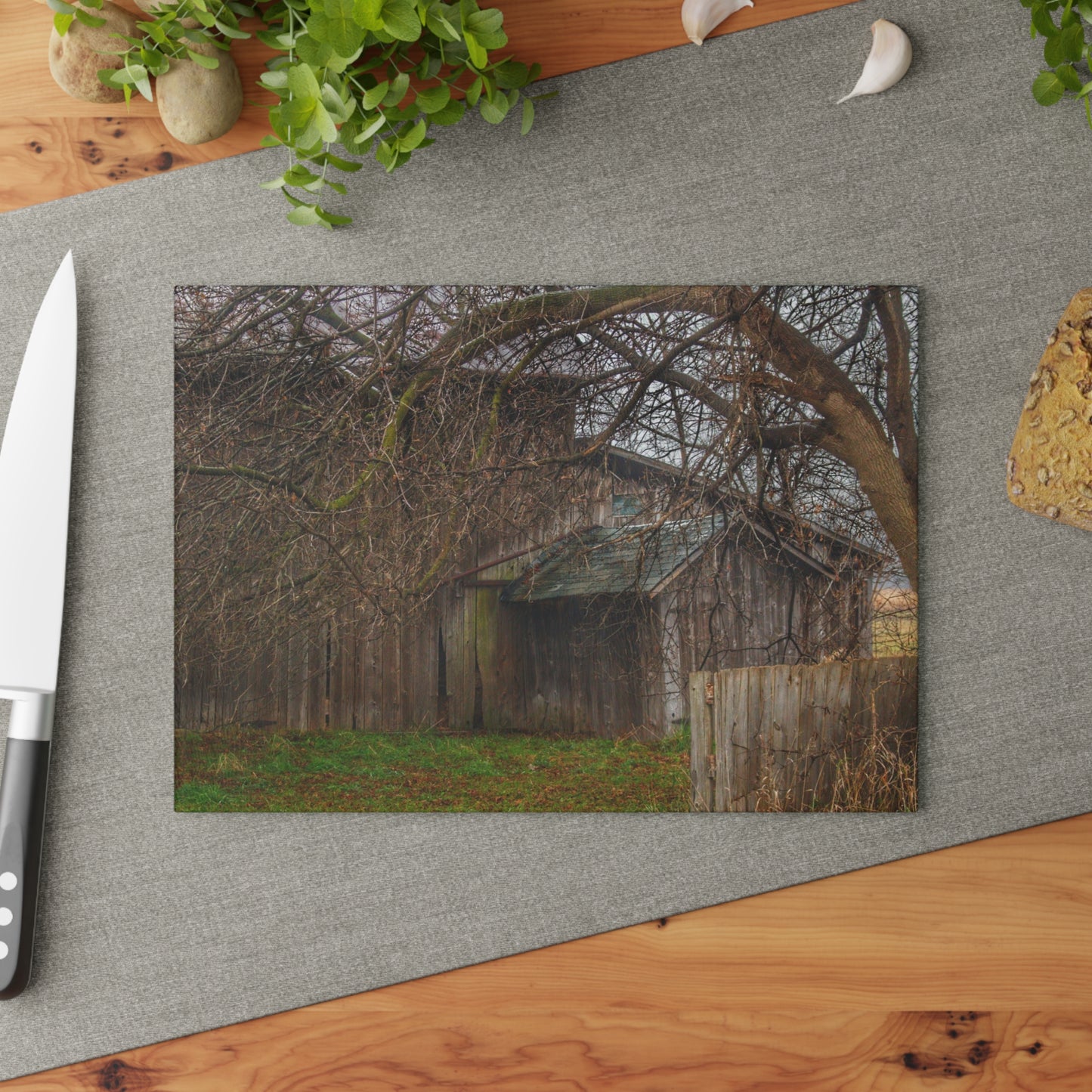 U R There Photography Bowers Road Greys III Rustic Farmhouse Tempered-Glass Cutting Board