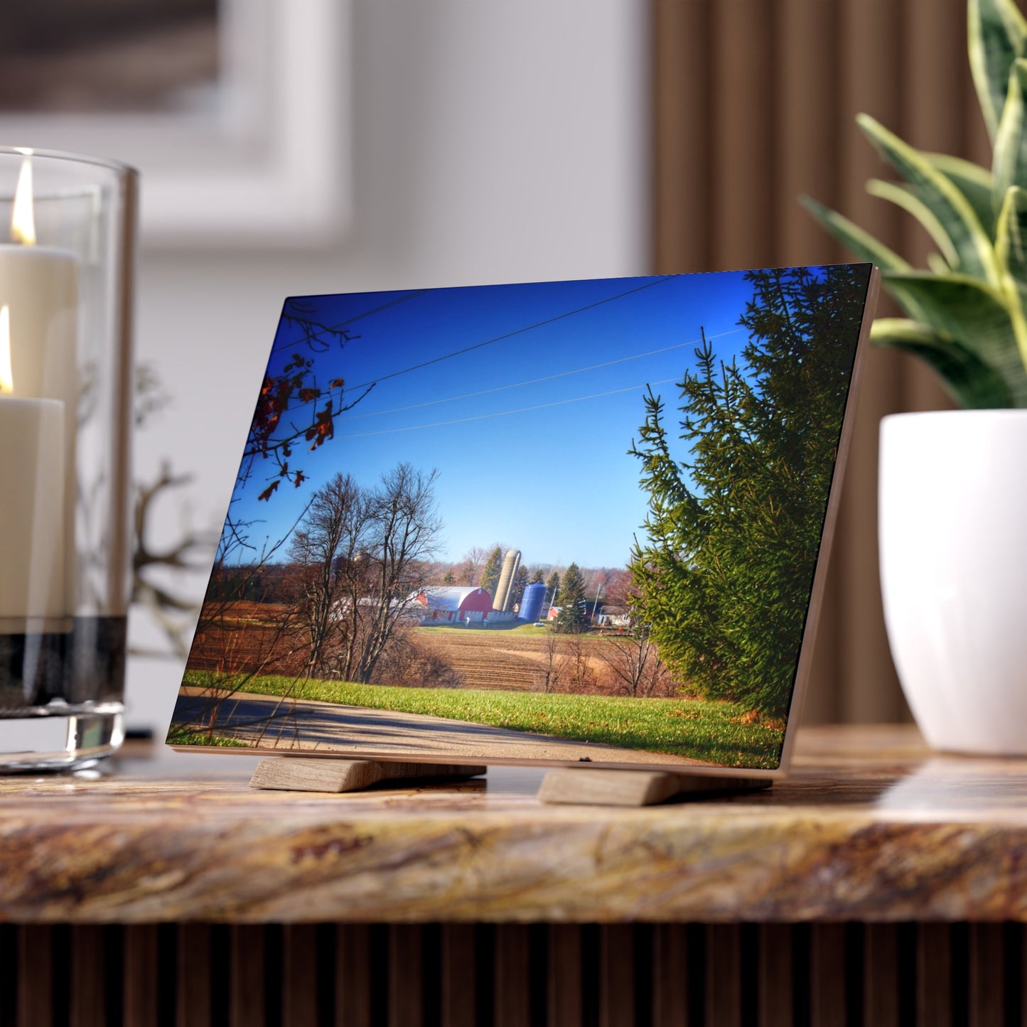 U R There Photography Across the Field on Brocker Road Rustic Farmhouse Decorative Ceramic Tile