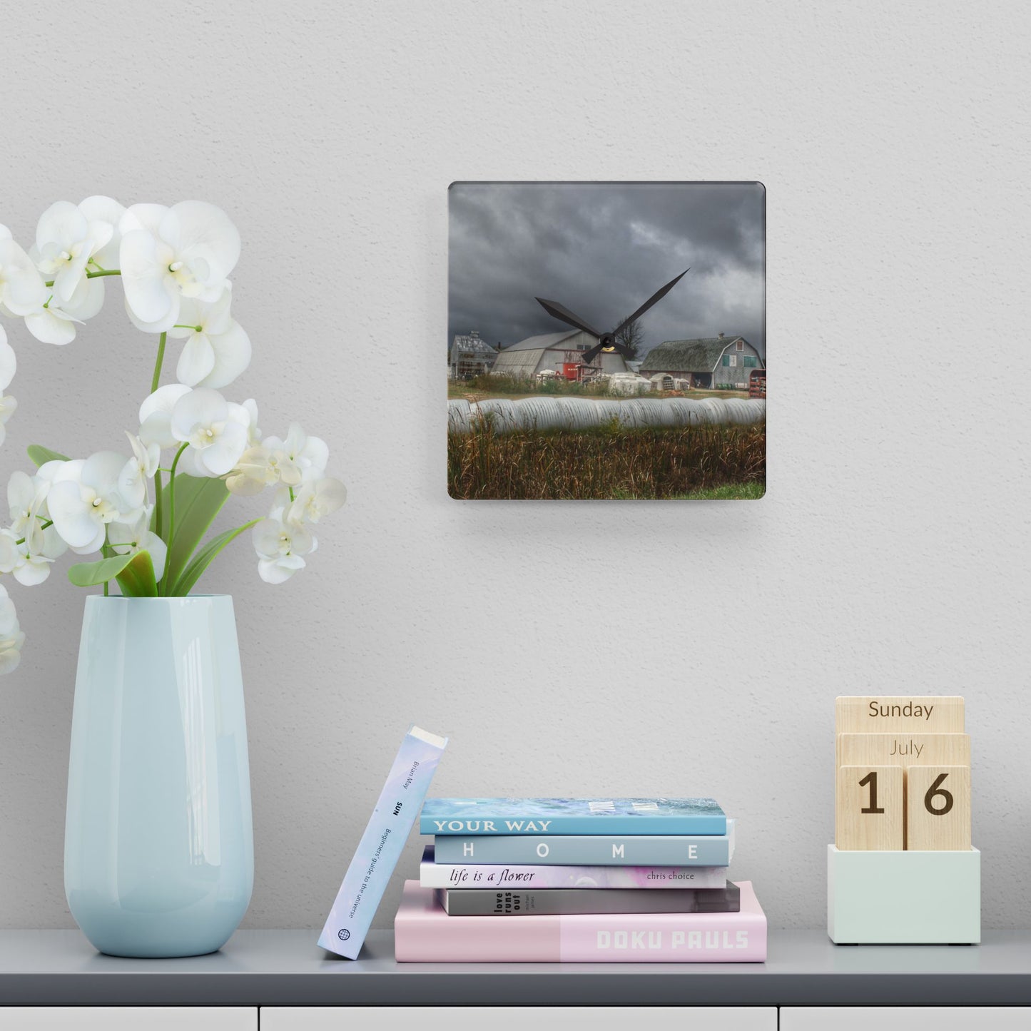 U R There Photography Waterman Road Grey I Rustic Farmhouse Acrylic Analog Wall Clock 10.75'' × 10.75'' (Square)