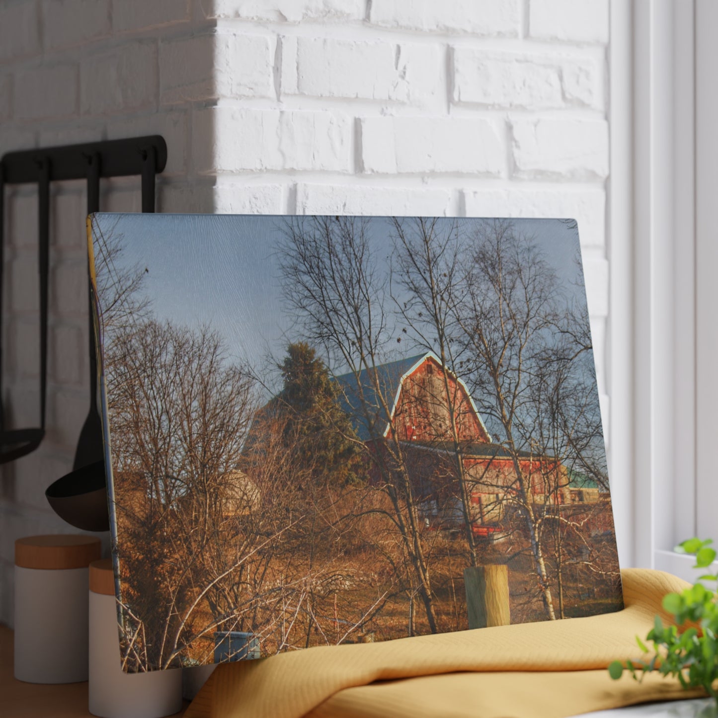 U R There Photography Otter Lake Road Hillside Red Rustic Farmhouse Tempered-Glass Cutting Board