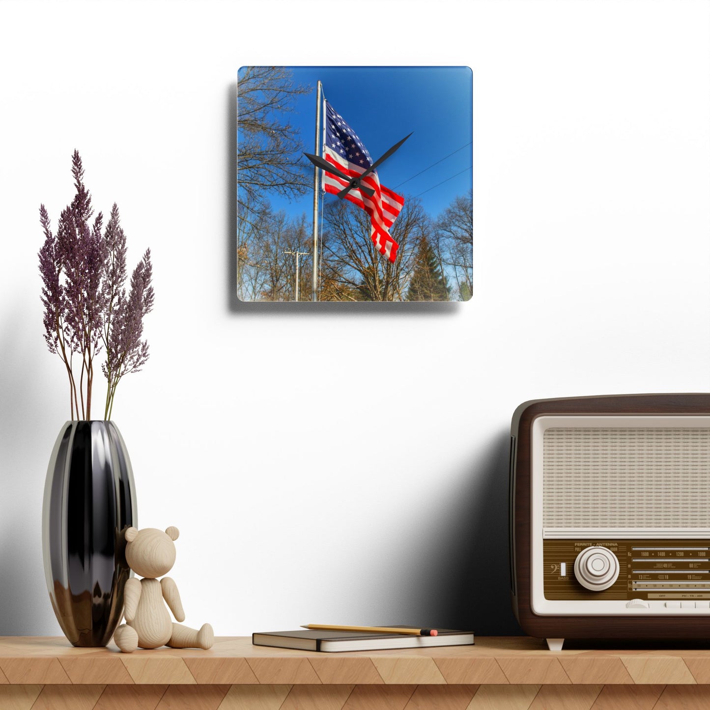 Rustic Farmhouse Wall Clock featuring Our Grand Old Flag