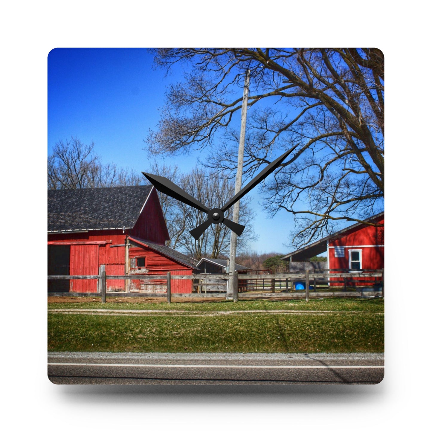 U R There Photography Imlay Reds Rustic Farmhouse Acrylic Analog Wall Clock