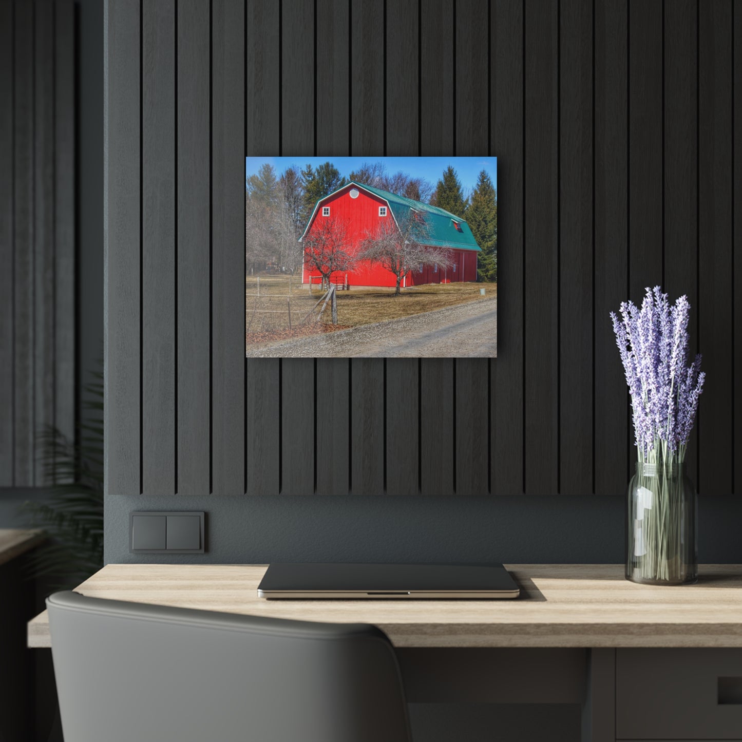 U R There Photography Campground Road Red Rustic Farmhouse Acrylic Wall Print
