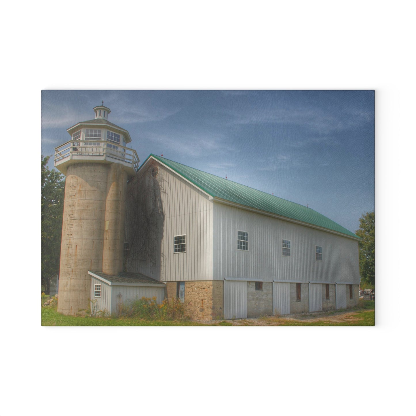 U R There Photography Phelps Road Lighthouse Barn I Rustic Farmhouse Tempered-Glass Cutting Board