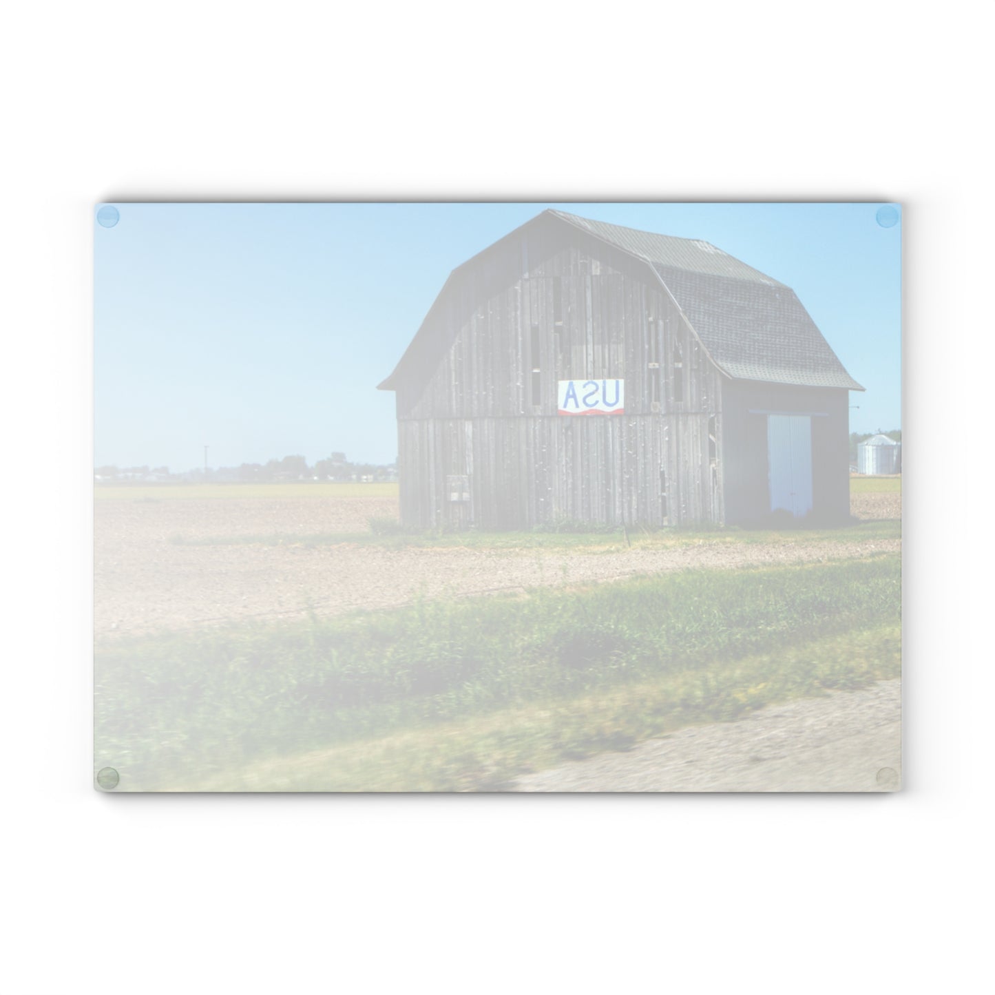 U R There Photography Unionville M-25 USA Grey Rustic Farmhouse Tempered-Glass Cutting Board