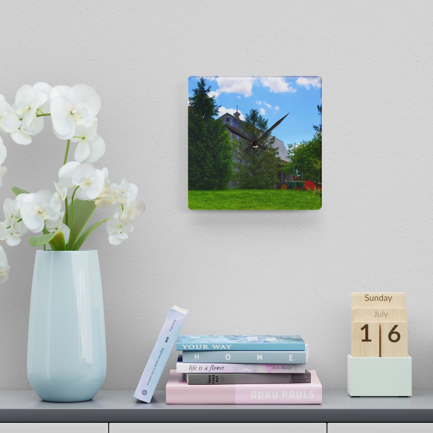 U R There Photography Bordman Road Hidden Grey Rustic Farmhouse Acrylic Analog Wall Clock