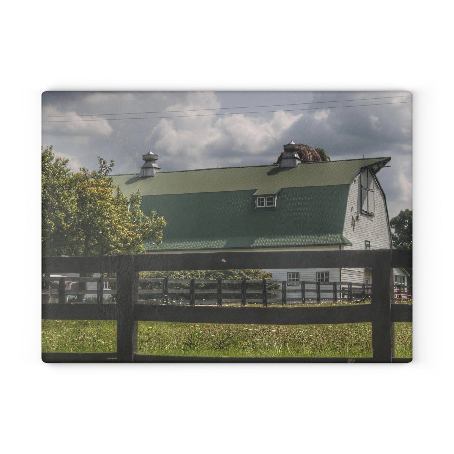U R There Photography Clark Road White I Rustic Farmhouse Tempered-Glass Cutting Board