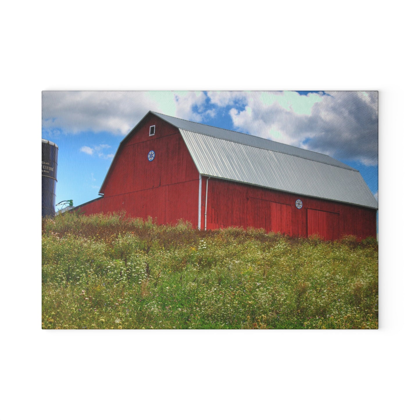 U R There Photography South Henderson Road Hilltop Red III Rustic Farmhouse Tempered-Glass Cutting Board
