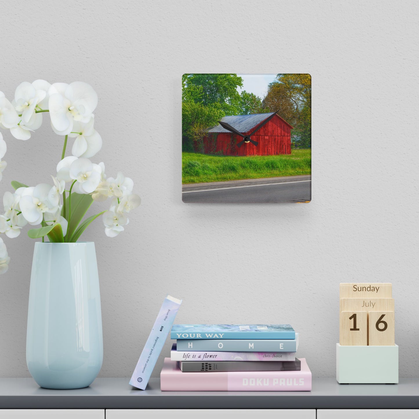 U R There Photography M-25 Little Red Rustic Farmhouse Acrylic Analog Wall Clock