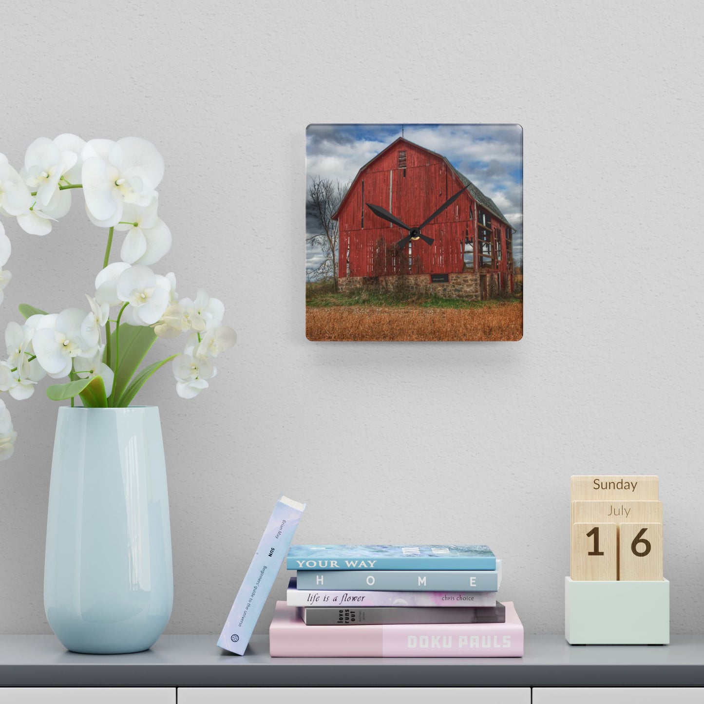 U R There Photography Laur Road Forgotten Red I Rustic Farmhouse Acrylic Analog Wall Clock