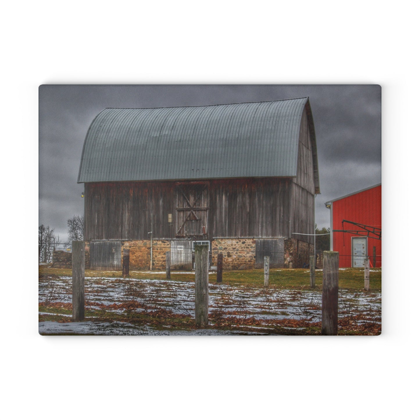 U R There Photography Schott Road Grey III Rustic Farmhouse Tempered-Glass Cutting Board