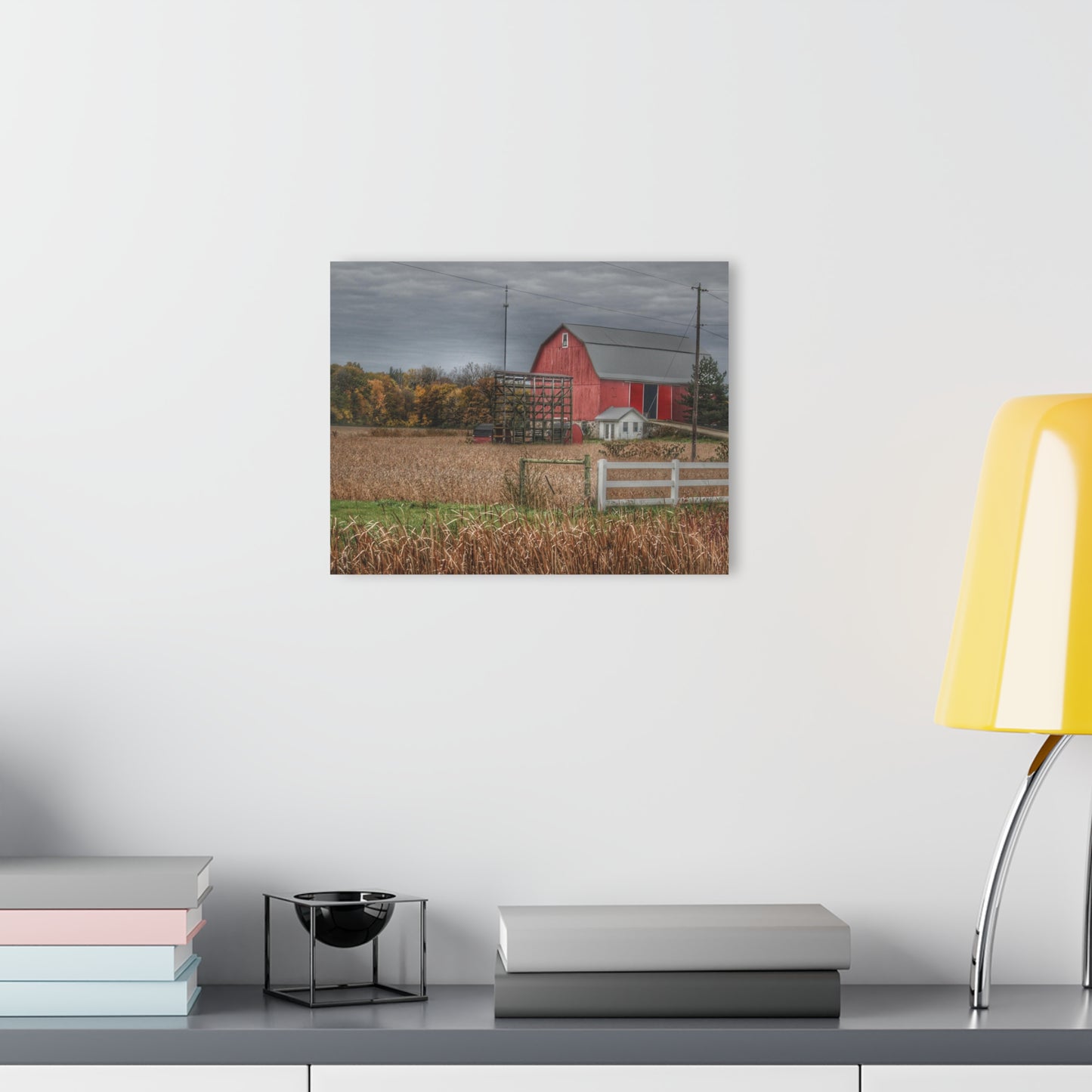 U R There Photography Barnes Road Red in Fall Rustic Farmhouse Acrylic Wall Print