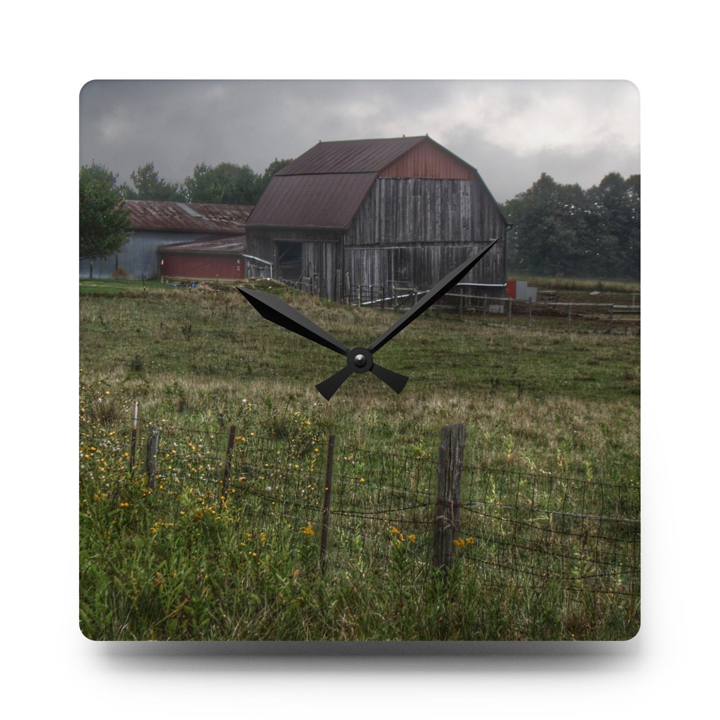 U R There Photography Newark Road Tilted Grey I Rustic Farmhouse Acrylic Analog Wall Clock