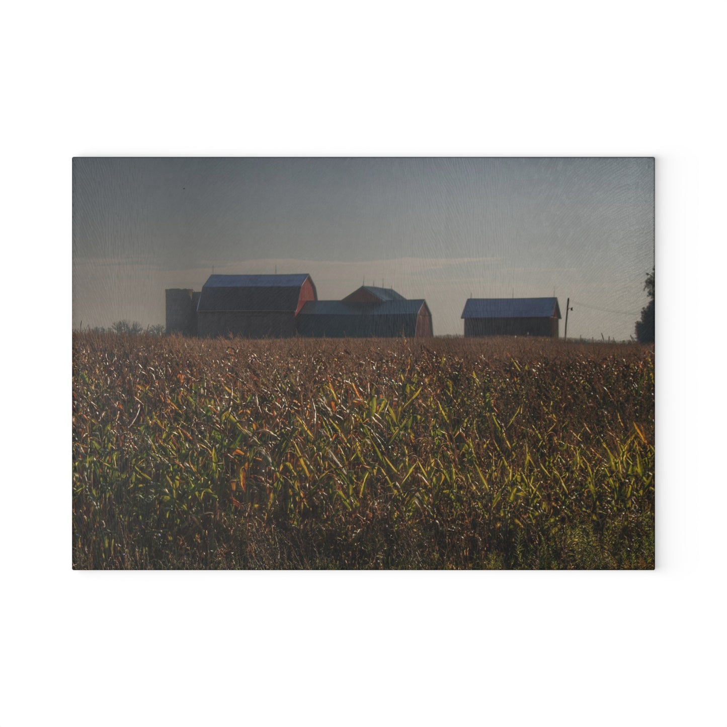 U R There Photography Slattery Road Farm and Cornfield I Rustic Farmhouse Tempered-Glass Cutting Board