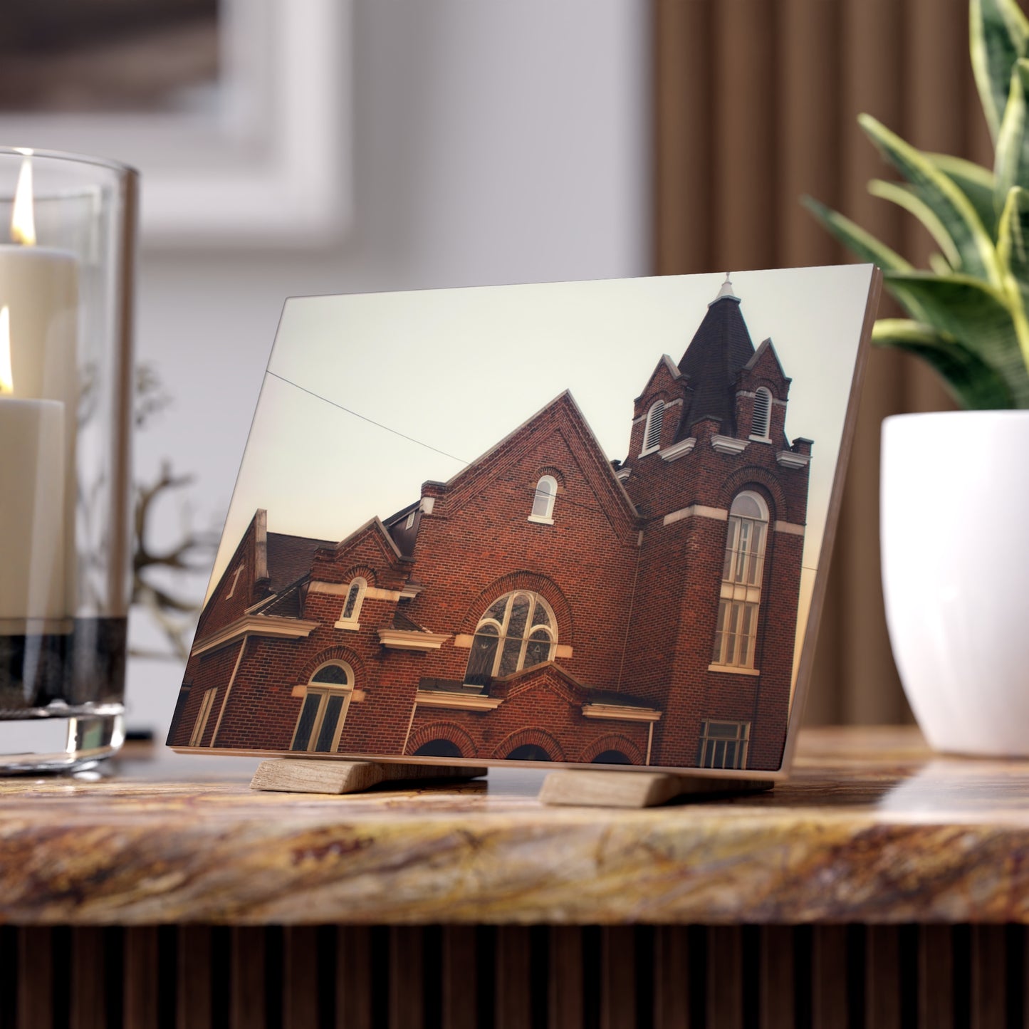 U R There Photography Brown City Methodist Church Rustic Farmhouse Decorative Ceramic Tile 6" × 8" Matte