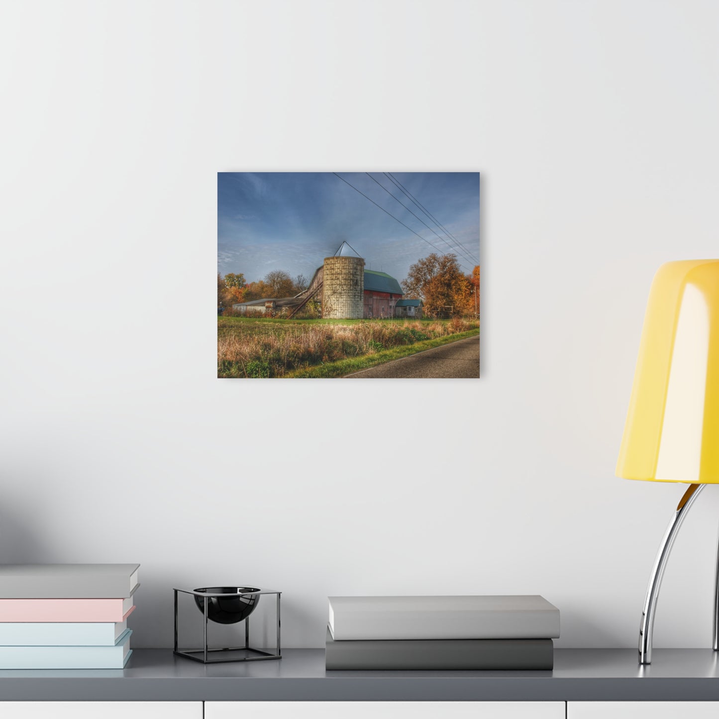 U R There Photography Plumb Creek Road Red in Fall I Rustic Farmhouse Acrylic Wall Print