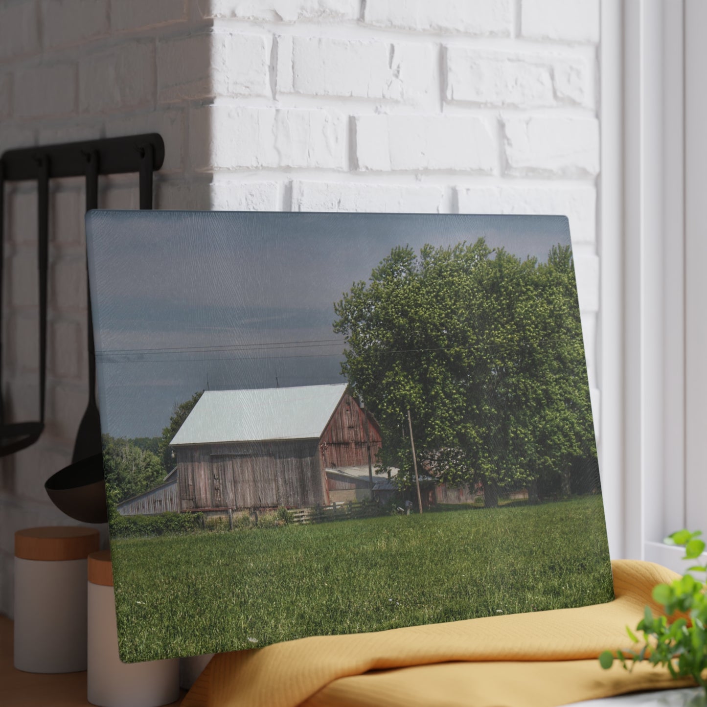 U R There Photography Castle Road Cow Barn III Rustic Farmhouse Tempered-Glass Cutting Board