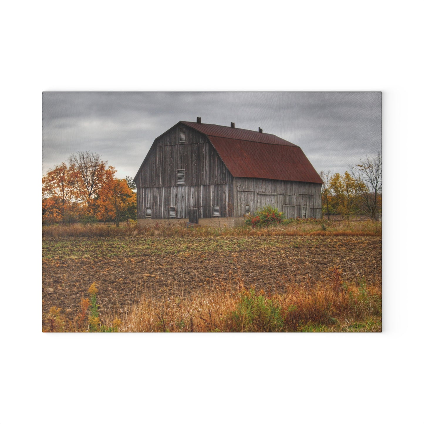 U R There Photography Sheridan Line Road Rusted Grey I Rustic Farmhouse Tempered-Glass Cutting Board 8"x 11"